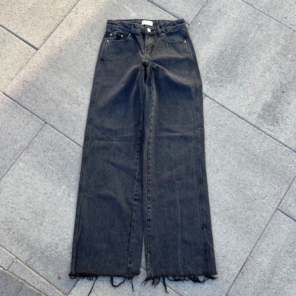 PacSun Casey Low Rise Baggy Jeans Washed Black Frayed Hem Wide Leg Size 22